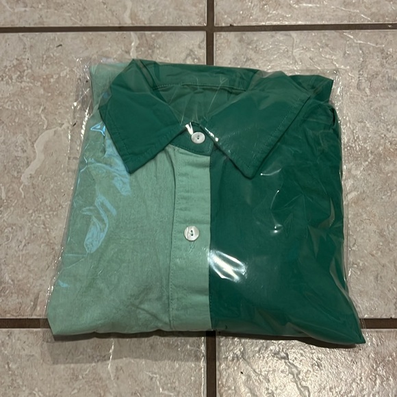 Fixmatti Green Cotton Colorblock Button Up Shirt and Shorts Set - Picture 12 of 15